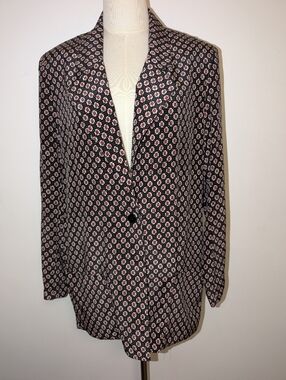 Women's Black Blazer with Pink Geometric Print